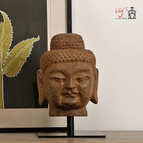 青石佛头摆件饰品客厅玄关中式禅意创意造型复古如来佛