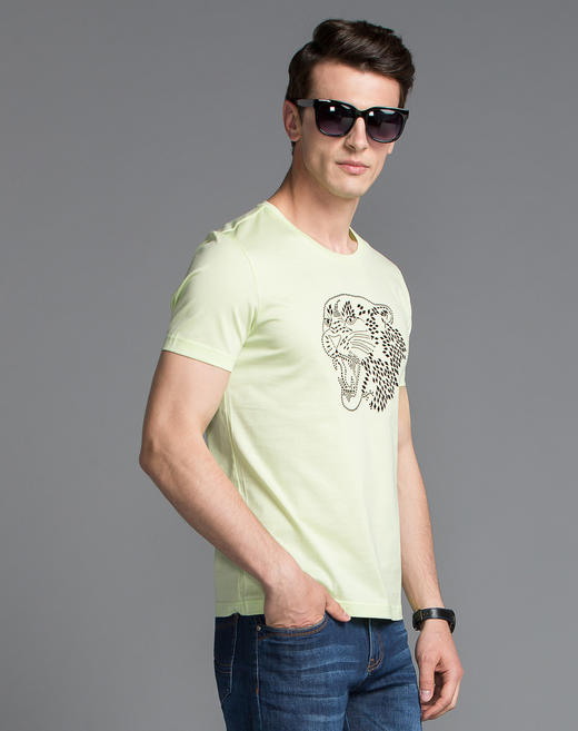 Marco Azzali 荧光黄豹头烫片圆领T恤 T5052700 商品图2