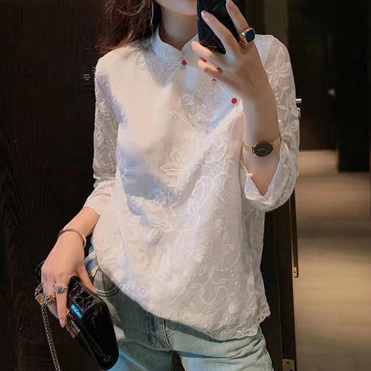 YDQ-1973欧洲站真丝提花盘扣刺绣上衣 商品图0