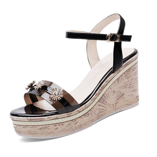 SJ-LK7007罗马风2020新款坡跟防水台一字式扣带百搭高跟凉鞋 商品图3