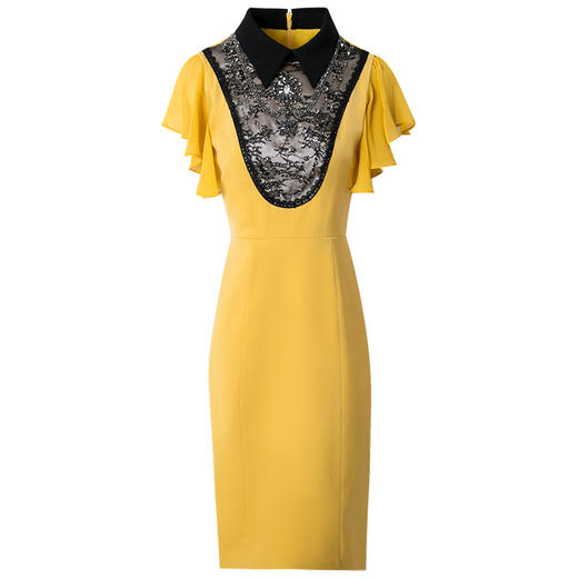 FMY-F20XL29984夏季款翻领气质修身中长款纯色钉珠连衣裙 商品图4