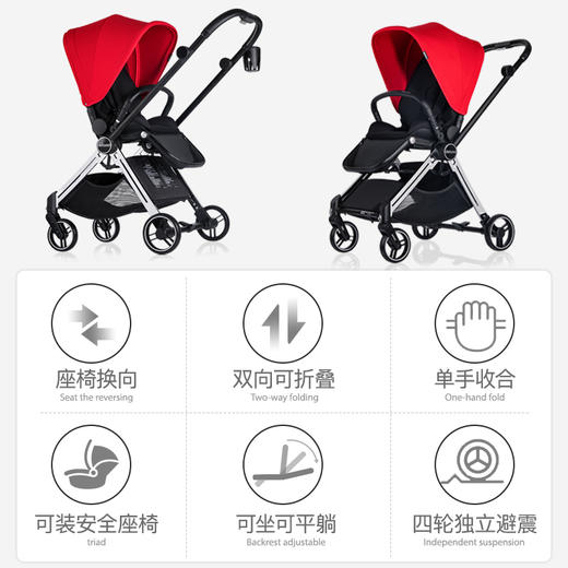 Delama德拉玛高景观婴儿推车可坐可躺一键折叠双向轻便宝宝婴儿车 商品图3