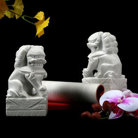 石狮子软装饰品汉白玉石头摆件复古摆件