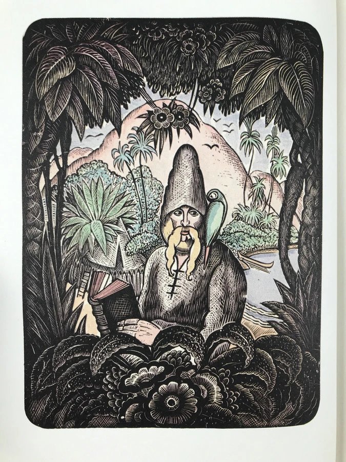 鲁宾逊漂流记02皮埃尔福克套色木版画插图复古仿皮精装18开