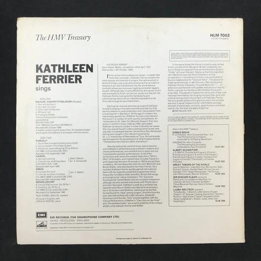 LP黑胶唱片 凯瑟琳·费丽尔演唱作品集 马勒《亡儿悼歌》及亨德尔/门德尔松作品 维也纳爱乐乐团 指挥家：布鲁诺·瓦尔特 商品图1