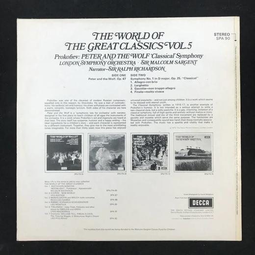 LP黑胶唱片 经典古典音乐第五辑 普罗科菲耶夫《彼得与狼》伦敦交响乐团 指挥家：萨金特爵士 商品图1