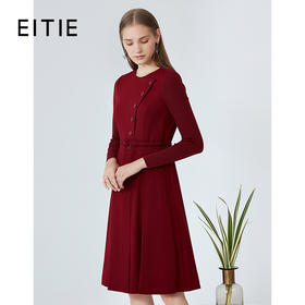 暂时下架-EITIE爱特爱女装秋新品时尚纽扣装饰圆领腰带收腰显瘦连衣裙5807568