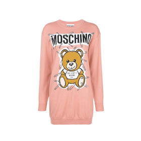 MOSCHINO 莫斯奇诺女装 长款小熊印花长袖上衣连衣裙 粉色 0493 5501 1147