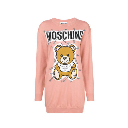 MOSCHINO 莫斯奇诺女装 长款小熊印花长袖上衣连衣裙 粉色 0493 5501 1147 商品图0