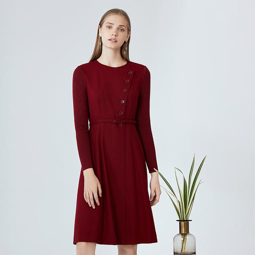 暂时下架-EITIE爱特爱女装秋新品时尚纽扣装饰圆领腰带收腰显瘦连衣裙5807568 商品图2