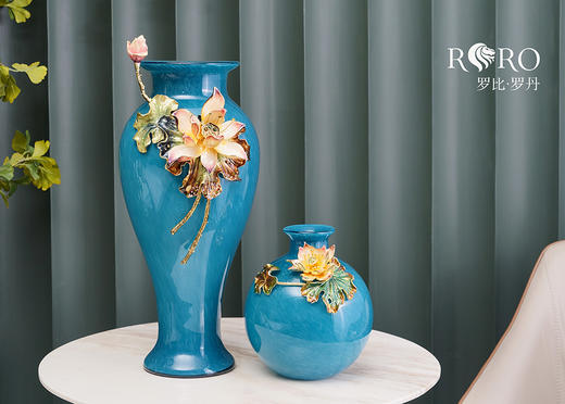 【彼达思】罗比罗丹 荷塘月色花瓶 珐琅彩轻奢玄关家用搬迁送礼 商品图1
