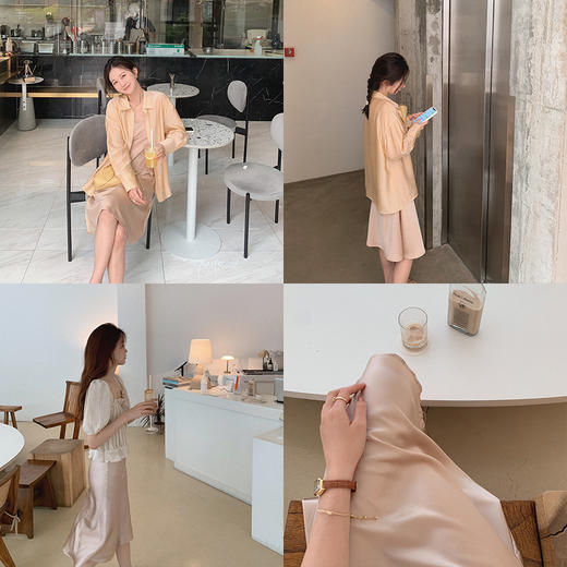 【金蘑菇菇 舒芙蕾】亮面丝滑光泽中长款缎面半身裙显瘦a字仙女裙 商品图1