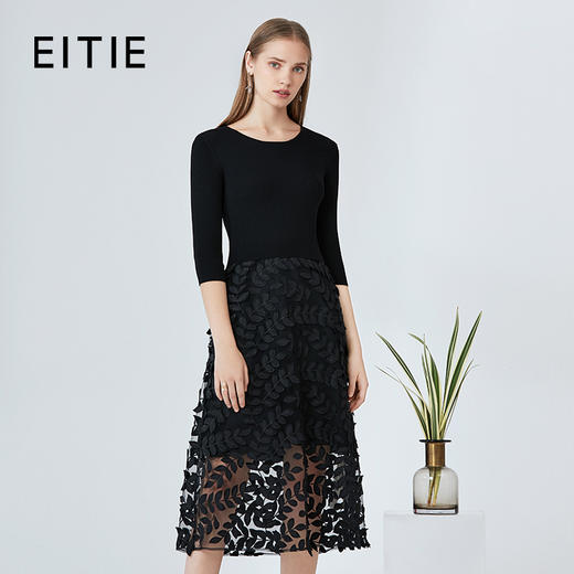 EITIE爱特爱秋季新款气质修身显瘦纯色网纱拼接礼服连衣裙女6077724 商品图1