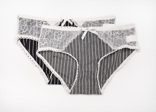 nnappa时尚蕾丝横条纹纯棉内裤（2条装）5202 商品图1