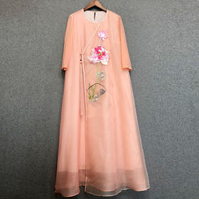 ZZ-JY19051原创设计新品 中国风真丝刺绣流苏中长连衣裙