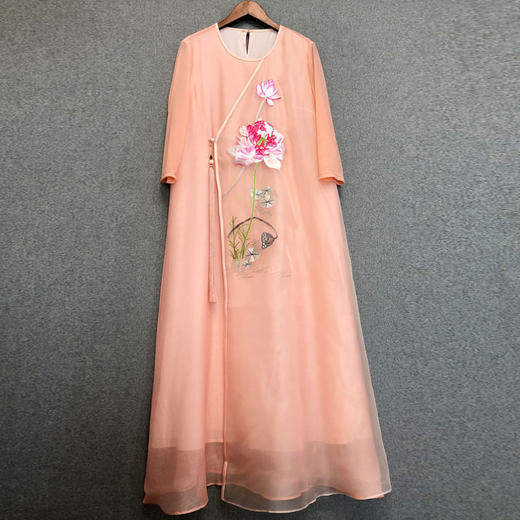 ZZ-JY19051原创设计新品 中国风真丝刺绣流苏中长连衣裙 商品图0