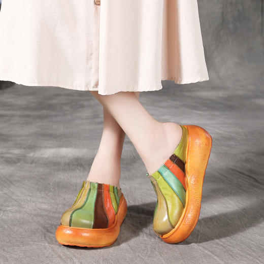 BC-1816-3056新款圆头纯皮包头拖鞋 外穿民族风懒人鞋 商品图0