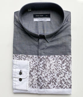 Marco Azzali 灰白拼接长袖衬衫 C3604400