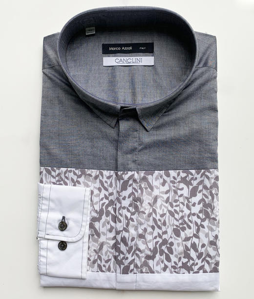 Marco Azzali 灰白拼接长袖衬衫 C3604400 商品图0