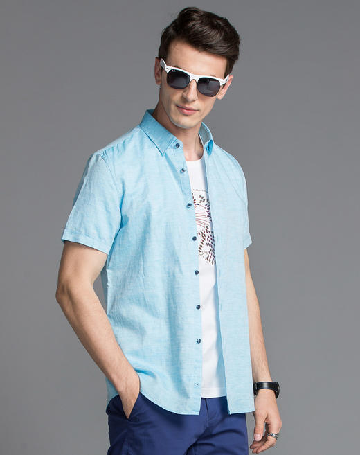 Marco Azzali 蓝色短袖衬衫 C5057600 商品图2