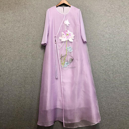 ZZ-JY19051原创设计新品 中国风真丝刺绣流苏中长连衣裙 商品图1