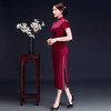 LHS-L06181端庄大气改良，酒红纯色婚宴婚礼妈妈装旗袍 商品缩略图2