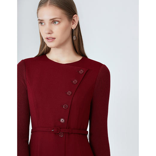 暂时下架-EITIE爱特爱女装秋新品时尚纽扣装饰圆领腰带收腰显瘦连衣裙5807568 商品图4