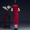 LHS-L06181端庄大气改良，酒红纯色婚宴婚礼妈妈装旗袍 商品缩略图3