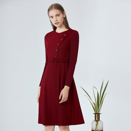 暂时下架-EITIE爱特爱女装秋新品时尚纽扣装饰圆领腰带收腰显瘦连衣裙5807568 商品图3