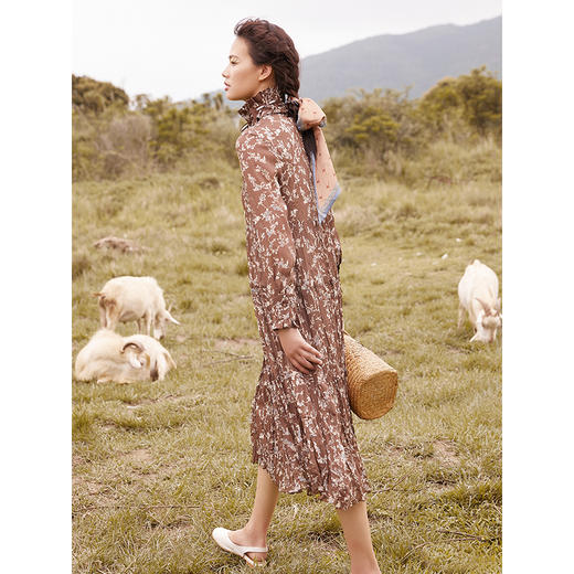 famecoco范可儿雪纺印花连衣裙女长袖a字气质碎花长裙F205FA005 商品图1