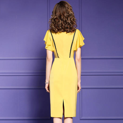 FMY-F20XL29984夏季款翻领气质修身中长款纯色钉珠连衣裙 商品图3