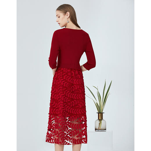 EITIE爱特爱秋季新款气质修身显瘦纯色网纱拼接礼服连衣裙女6077724 商品图3