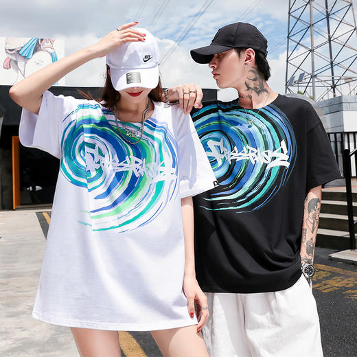 [59.9一件]自由基地梦幻漩涡街头风创意短袖T恤全棉宽松男女款打底衫MT-1622 商品图0