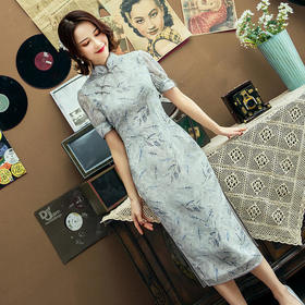 HX-Q36新款雪纺泡泡袖修身改良旗袍