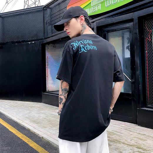 [59.9一件]自由基地街头风时尚休闲韩版宽松短袖T恤凤凰手绘插画图案个性体恤MT-1627 商品图1