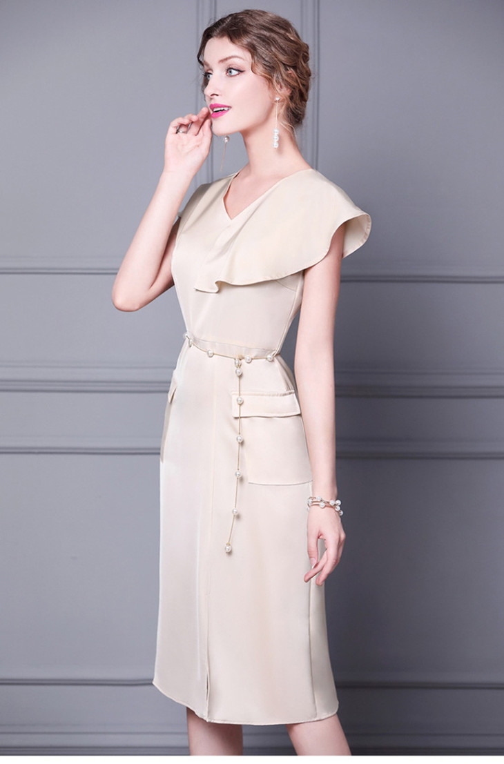 姜涞预售35天发货气质v领荷叶边腰带礼服裙071803