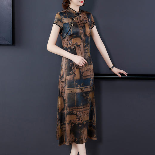 NYL-2591213妈妈装香云纱长款莨绸复古印花裙 商品图4