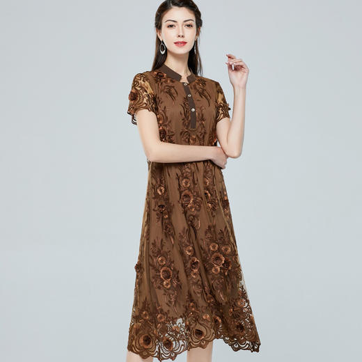 JSNH-JS8487高端中年网纱立体刺绣  中长款原创大码宽松版连衣裙 商品图2