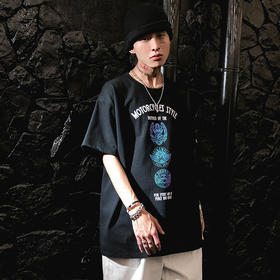 [59.9一件]自由基地宽松机车复古短袖T恤衫潮流摩托车骑行个性圆领motocycle体恤MT-1618