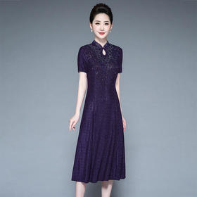 YZL-211气质钉珠烫钻，过膝修身连衣裙