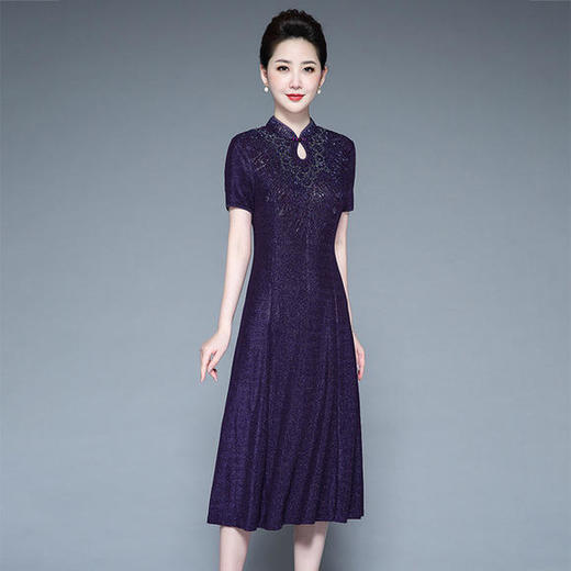 YZL-211气质钉珠烫钻，过膝修身连衣裙 商品图0