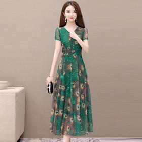 YWE-AEZ-JBAL19A58气质减龄时尚大码印花雪纺连衣裙