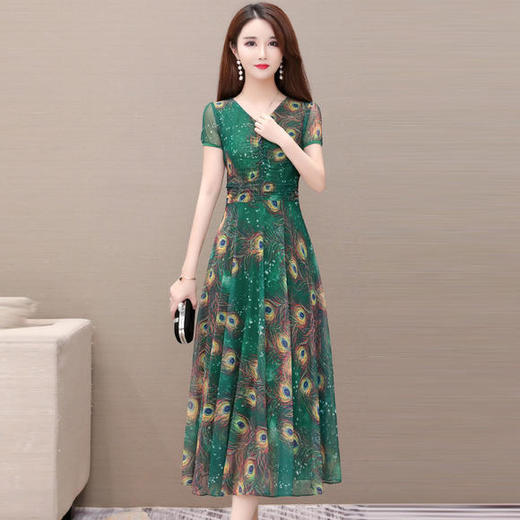 YWE-AEZ-JBAL19A58气质减龄时尚大码印花雪纺连衣裙 商品图0