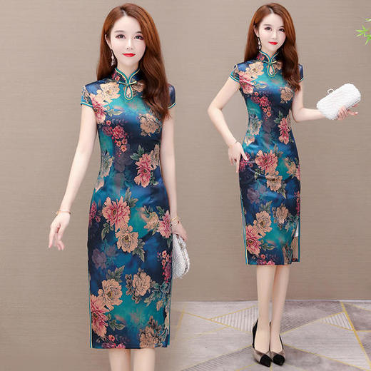 YW-XH-8326-1修身气质，改良版立领印花旗袍连衣裙 商品图3