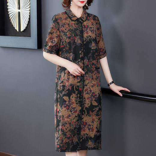 AHM-aryg1109夏新款大码妈妈装龟裂纹香云纱气质修身连衣裙 商品图0