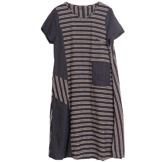 XYD-6053夏新款2020洋气条纹拼接打底显瘦棉麻连衣裙 商品图4