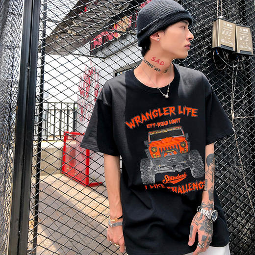 [59.9一件] 自由基地牧马人越野趣味潮流T恤短袖圆领宽松体恤夏季全棉情侣衫MT-1633 商品图4