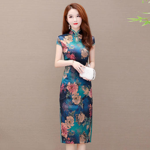 YW-XH-8326-1修身气质，改良版立领印花旗袍连衣裙 商品图2