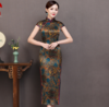 HQ-34复古修身气质印花真丝长款旗袍 商品缩略图0