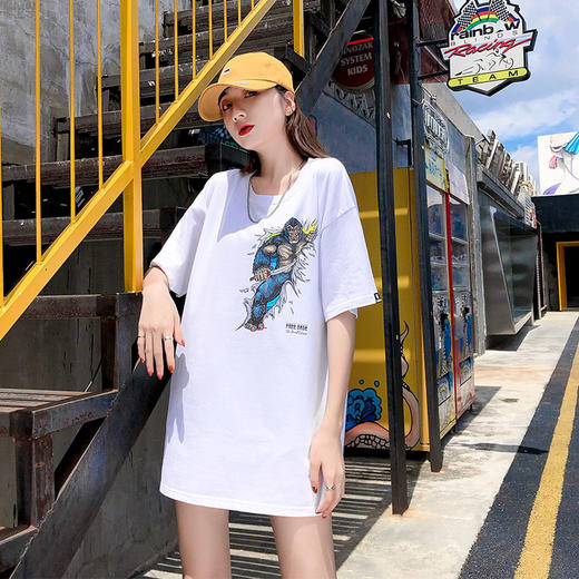 [59.9一件]自由基地夏季新款纯棉宽松休闲短袖T恤男女款手绘猩猩印花图案T MT-1636 商品图1